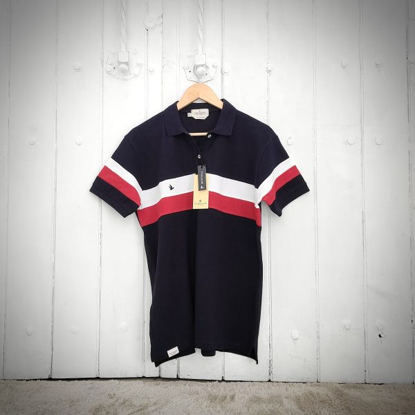 CAMISETA DE CUELLO PARA HOMBRE FRANJA BLANCA Y ROJA